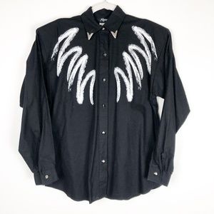 VTG 90's Roper Black Western Shirt Silver Tips
